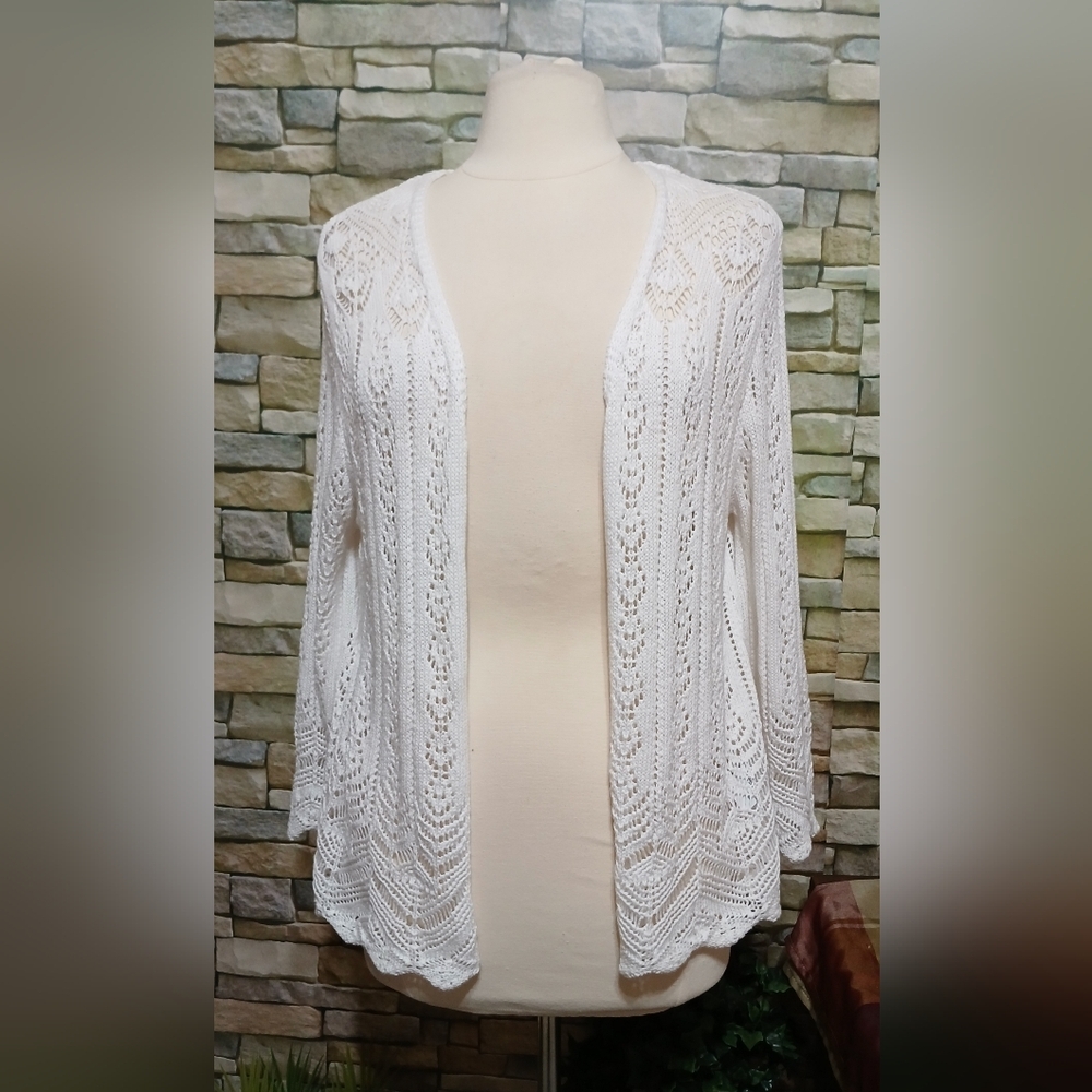 Ruby Rd. White Open-Front Knit Cardigan Cottagecore